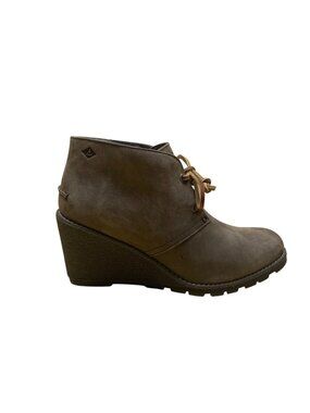 Sperry Women’s Brown Leather Lace-Up Wedge Heel  Casual Ankle Boots Size 7.5M